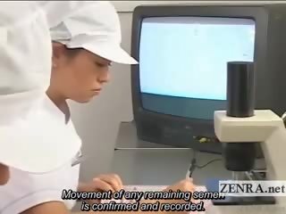 Subtitled bekläs kvinnlig naken hane japan kondom laboratory avrunkning forskning