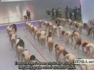 Subtitled big nudist group of jepang women stretching
